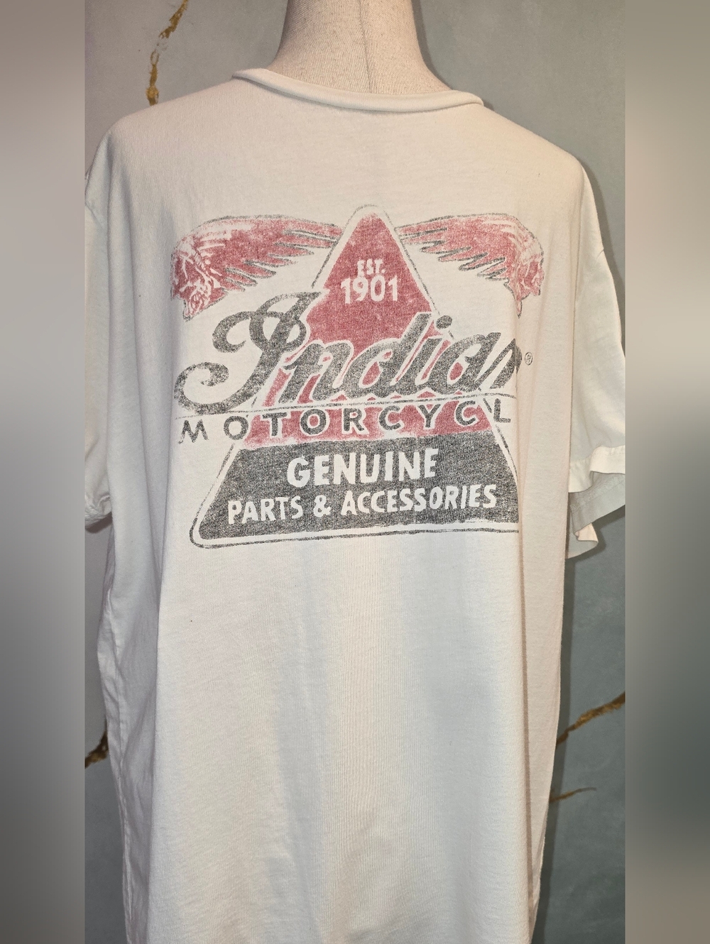Vintage Indian Motorcycle Genuine Parts & Accessories 1901 White Short Sleeve L